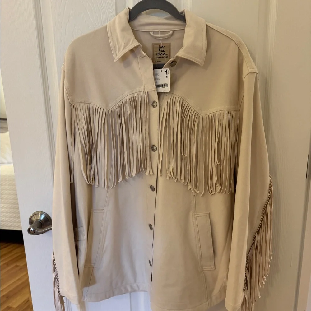 We The Free Cream Leather Fringe Jacket - Picture 2 of 8
